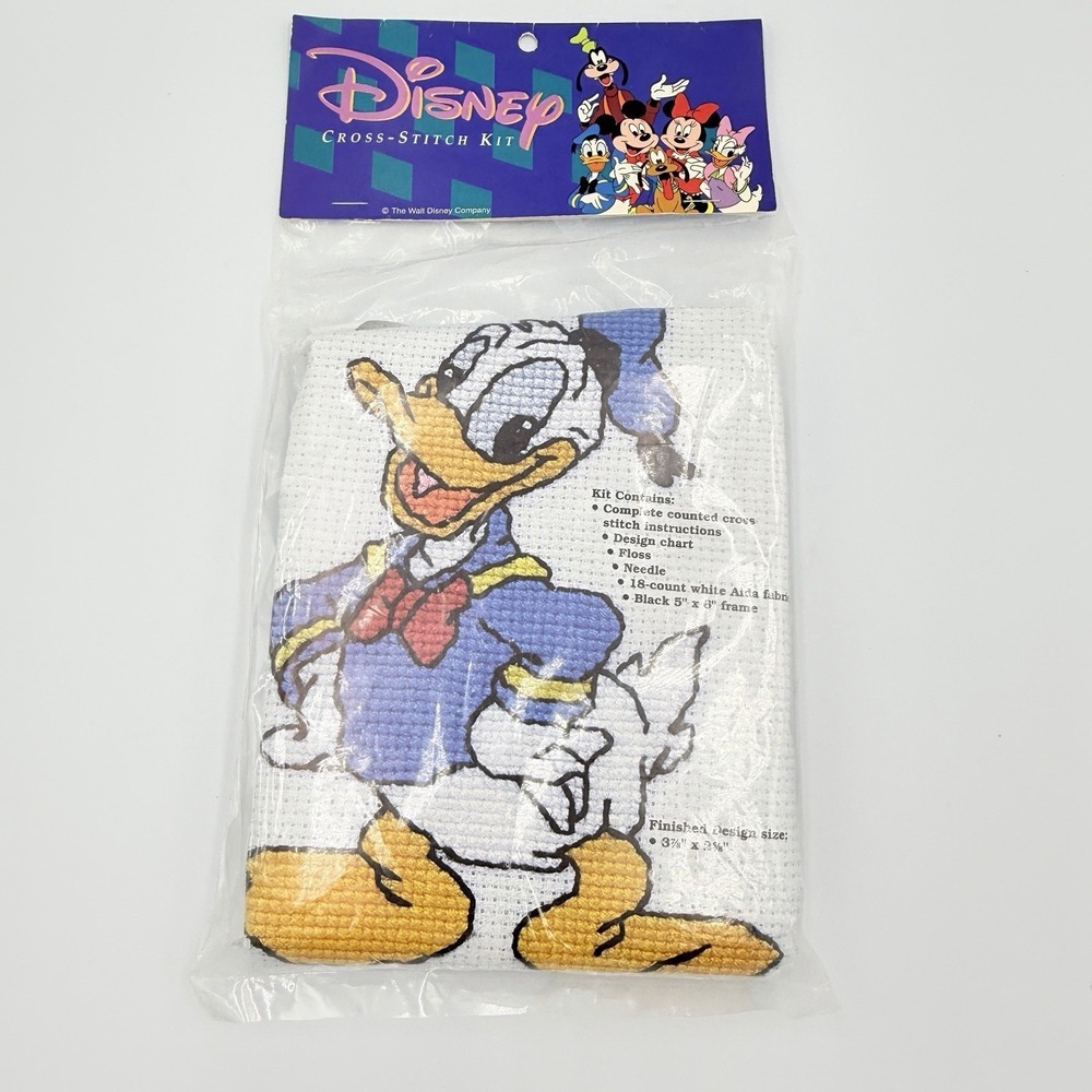 Disney Donald Duck Counted Cross Stitch Kit NOS Sealed Vintage Aida Fabric Frame